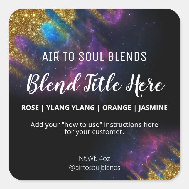 Galaxy Glitter Black Essential Oil Blend Labels (Front)