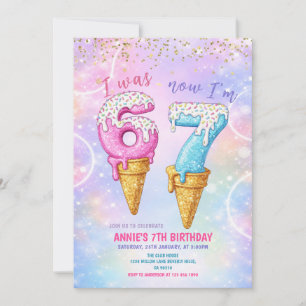 Galaxy Glitter I Was 6 Now 7 Birthday Ice Cream  Invitation