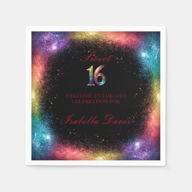 Galaxy Glow Sweet 16 Paper Napkins (Front)