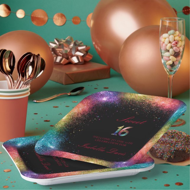 Galaxy Glow Sweet 16 Paper Plate (Multi)