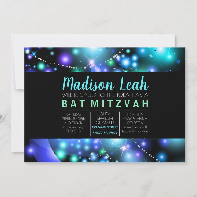 GALAXY GLOWING STARS Bat Mitzvah Invitation (Front)