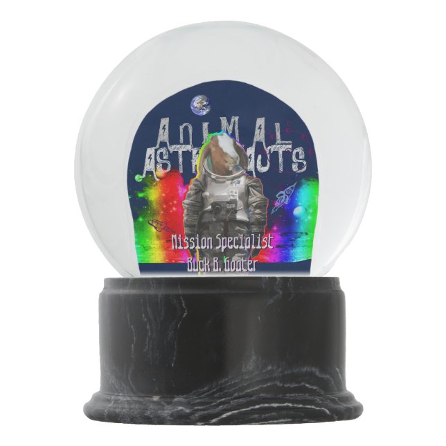Galaxy Goat Astronaut in Rainbow Space Snow Globe (Back)