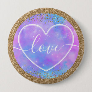 Galaxy Heart Love Design with Gold Glitter Border 4 Inch Round Button