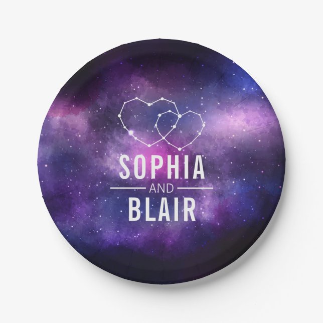 Galaxy Hearts Constellation Wedding Personalized Paper Plate (Front)