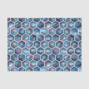 Galaxy Hexagon Pattern in Deep Space Blue Tissue Paper