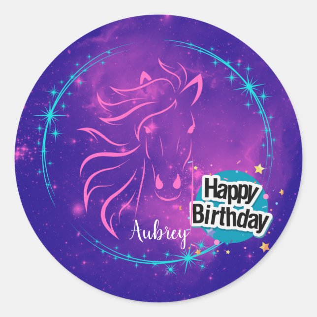 Galaxy Horse Happy Birthday Purple Cosmic Sticker (Front)
