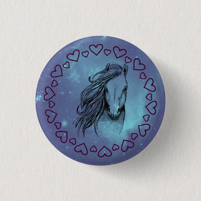 Galaxy Horse & Hearts   1 Inch Round Button (Front)