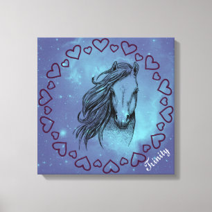 Galaxy Horse & Hearts with Optional Name  Canvas Print
