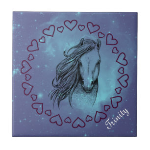 Galaxy Horse & Hearts with Optional Name  Tile