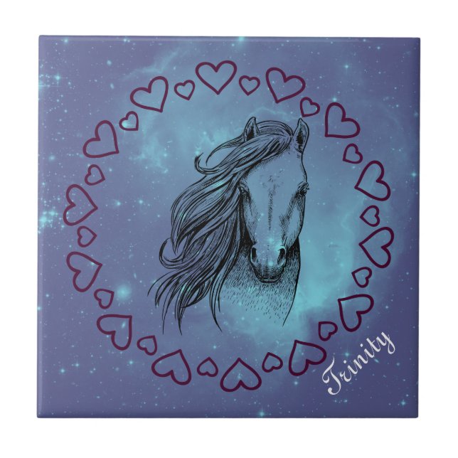 Galaxy Horse & Hearts with Optional Name  Tile (Front)