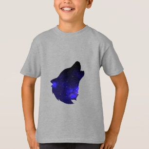 Galaxy Howling Wolf Silhouette Night Sky with Star T-Shirt