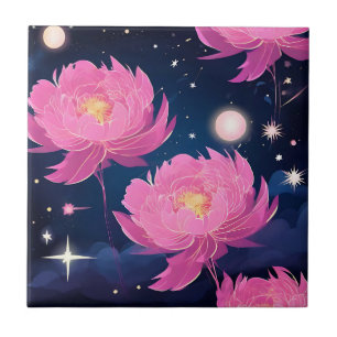 Galaxy in Bloom Pink Peony Tile