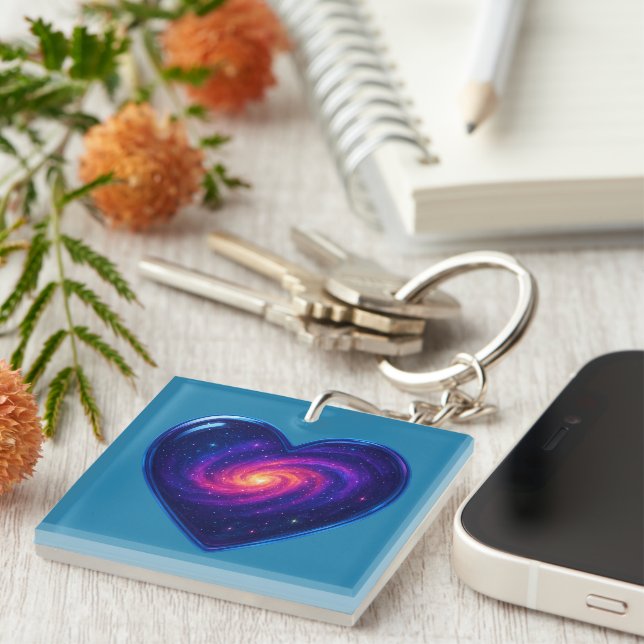 Galaxy in Glass Heart Keychain (Front Right)