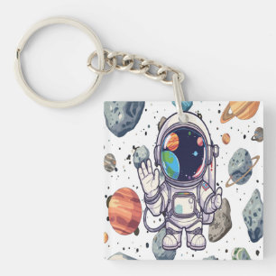 Galaxy Keychain Astronaut Planets Design for Kids