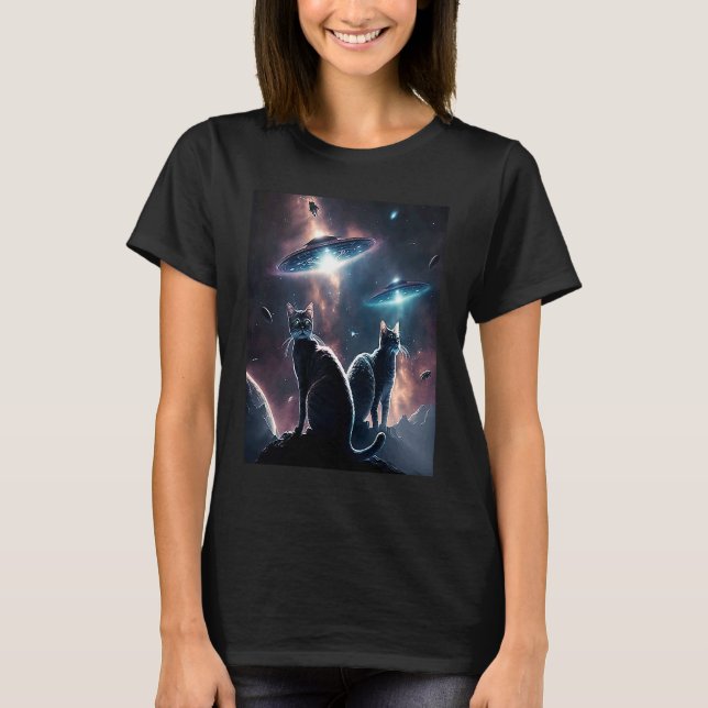Galaxy Kittens Cat UFO  Cat In Space  16 T-Shirt (Front)
