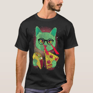 Galaxy Laser Cat Space Pizza Glasses Lazer Eyes T-Shirt