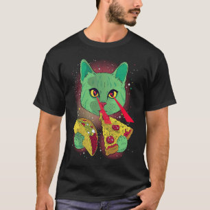 Galaxy Laser Cat Space Pizza with Lazer Eyes T-Shirt