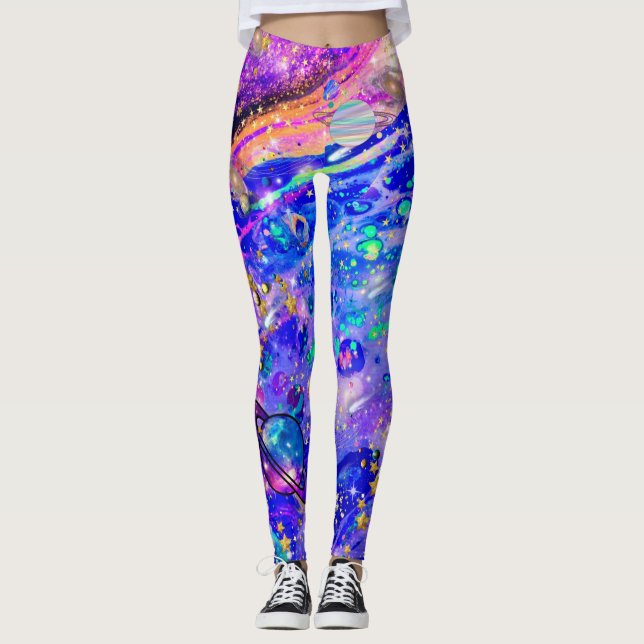 Galaxy leggings, Espace, Etoiles, Saturne, legging (Devant)
