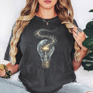 Galaxy Lightbulb Cracked Cosmic Idea T-Shirt
