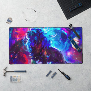 Galaxy Lion Blue Desk Mat
