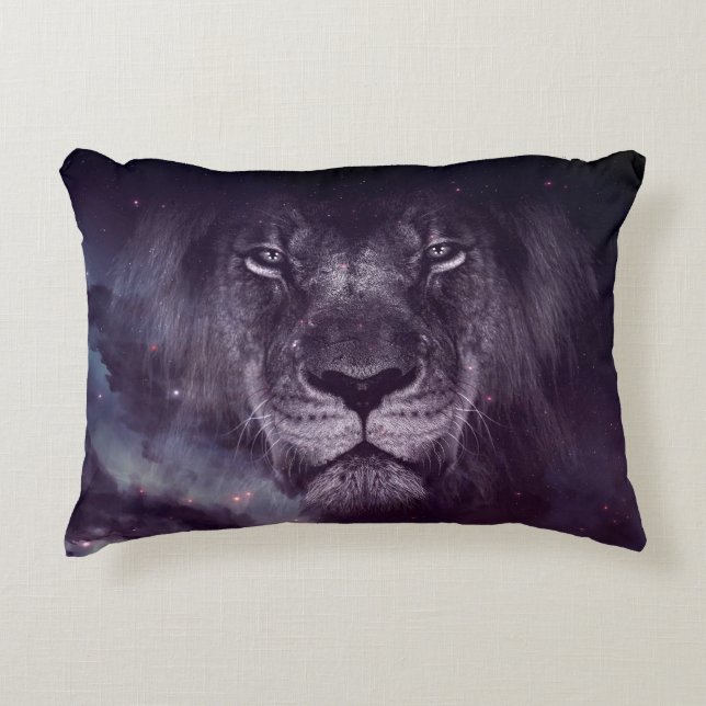 Galaxy Lion Face Art Wallpaper Accent Pillow (Front)