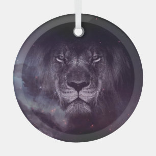 Galaxy Lion Face Art Wallpaper Glass Ornament