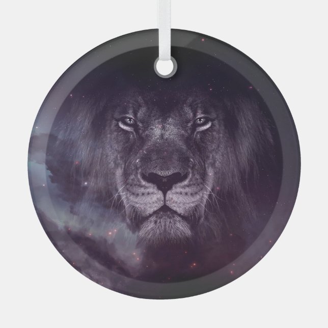 Galaxy Lion Face Art Wallpaper Glass Ornament (Front)