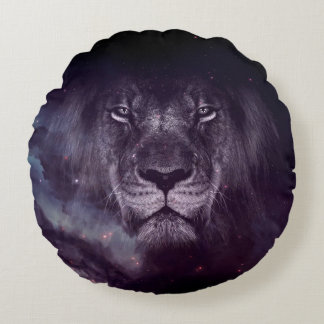 Galaxy Lion Face Art Wallpaper Round Pillow