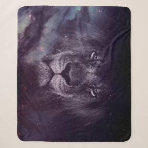 Galaxy Lion Face Art Wallpaper Sherpa Blanket
