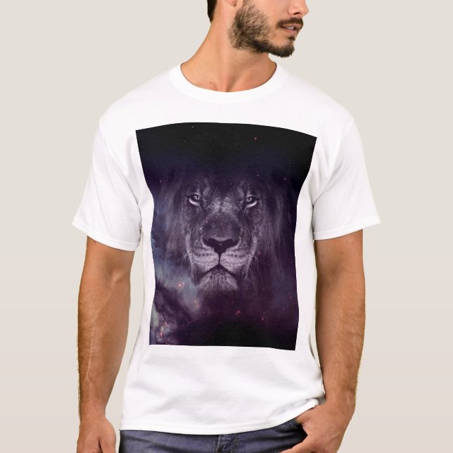 Galaxy Lion Face Art Wallpaper T-Shirt (Front)