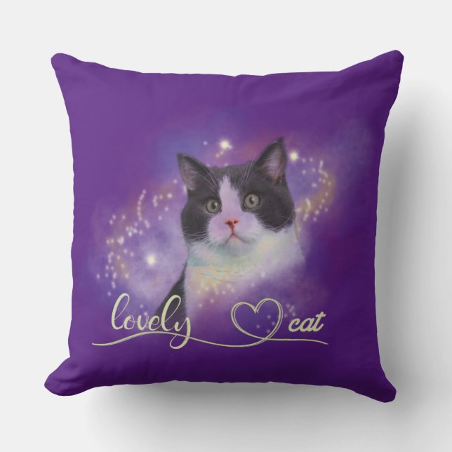 Galaxy Lovely Cat Throw Pillow (Front)