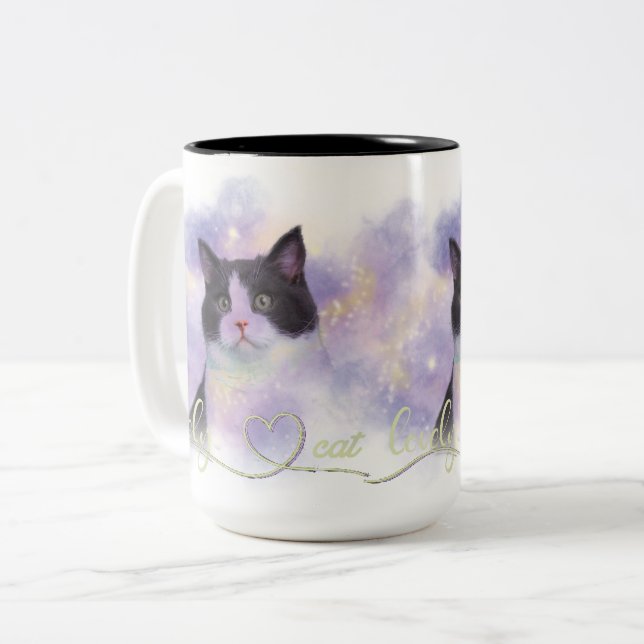 Galaxy Lovely Cat Two-Tone Coffee Mug (Front Left)