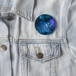 Galaxy Lovers Starry Space Blue Sky White Sparkles 2 Inch Round Button