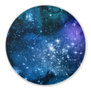 Galaxy Lovers Starry Space Blue Sky White Sparkles Ceramic Knob