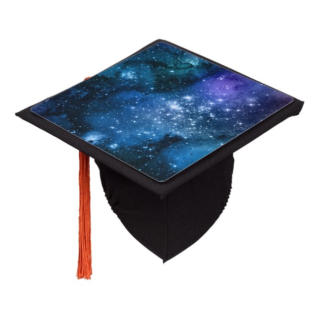 Galaxy Lovers Starry Space Blue Sky White Sparkles Graduation Cap Topper (Angled)