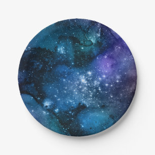 Galaxy Lovers Starry Space Blue Sky White Sparkles Paper Plate