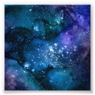 Galaxy Lovers Starry Space Blue Sky White Sparkles Photo Print
