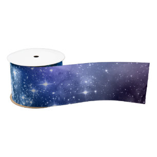 Galaxy Lovers Starry Space Blue Sky White Sparkles Satin Ribbon