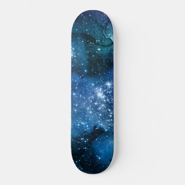 Galaxy Lovers Starry Space Blue Sky White Sparkles Skateboard (Front)