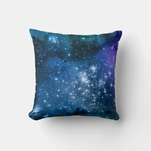 Galaxy Lovers Starry Space Blue Sky White Sparkles Throw Pillow