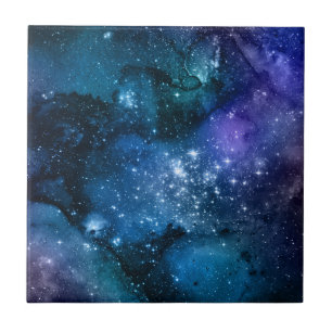 Galaxy Lovers Starry Space Blue Sky White Sparkles Tile