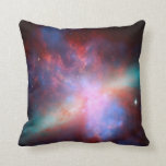 Galaxy M82 Throw Pillow<br><div class="desc">This image shows a stunning view of a Starburst galaxy produced by space telescopes. M82 is a galaxy about 12 million light years from Earth that is undergoing a burst of star formation. X-rays from Chandra (blue) show gas being blasted away from the galaxy's disc as a bounty of stars...</div>