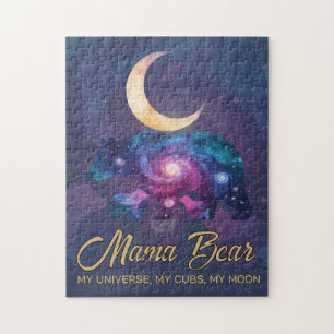Galaxy Mama Bear & Cubs Moon Silhouette Jigsaw Puzzle