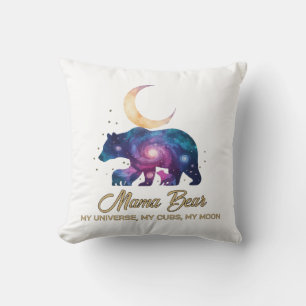 Galaxy Mama Bear & Cubs Moon Silhouette Throw Pillow