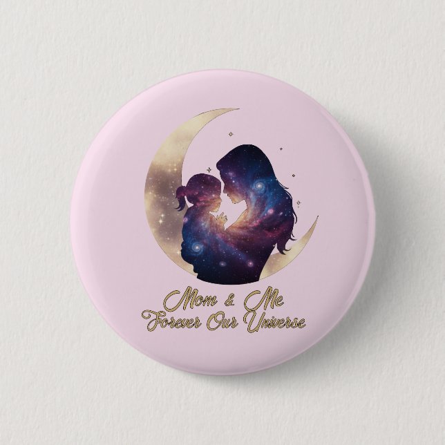 Galaxy Mama & Child Silhouette Moon Art 2 Inch Round Button (Front)