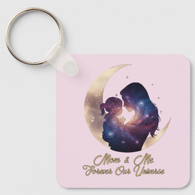 Galaxy Mama & Child Silhouette Moon Art Keychain (Front)