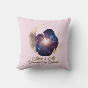 Galaxy Mama & Child Silhouette Moon Art Throw Pillow