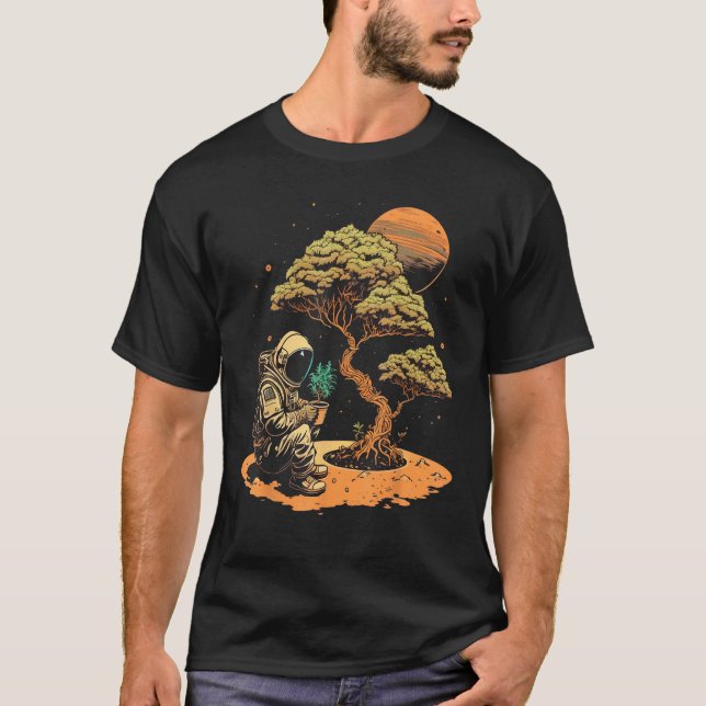 Galaxy Miniature tree gardening on Astronaut Bonsa T-Shirt (Front)