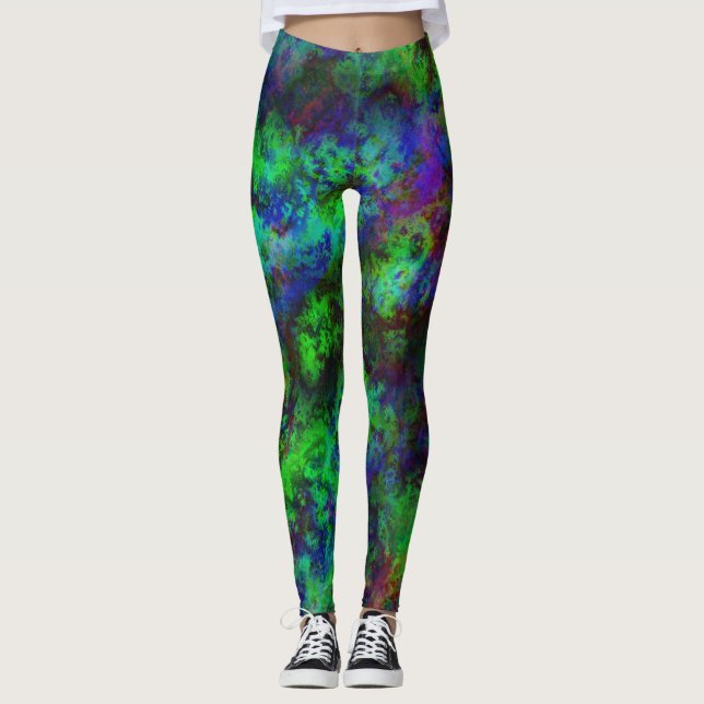 Galaxy Multi-colour Abstract Green Nebula Leggings (Front)