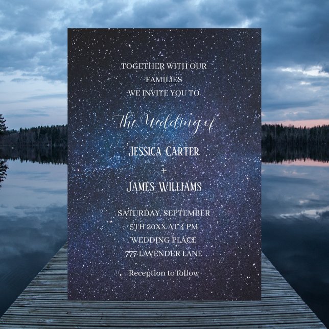 Galaxy Navy Blue Sky Starry Night Wedding Invitation (Creator Uploaded)